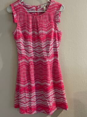 Accidentally in Love Pink Geometric Striped Sleeveless Dress Size M
